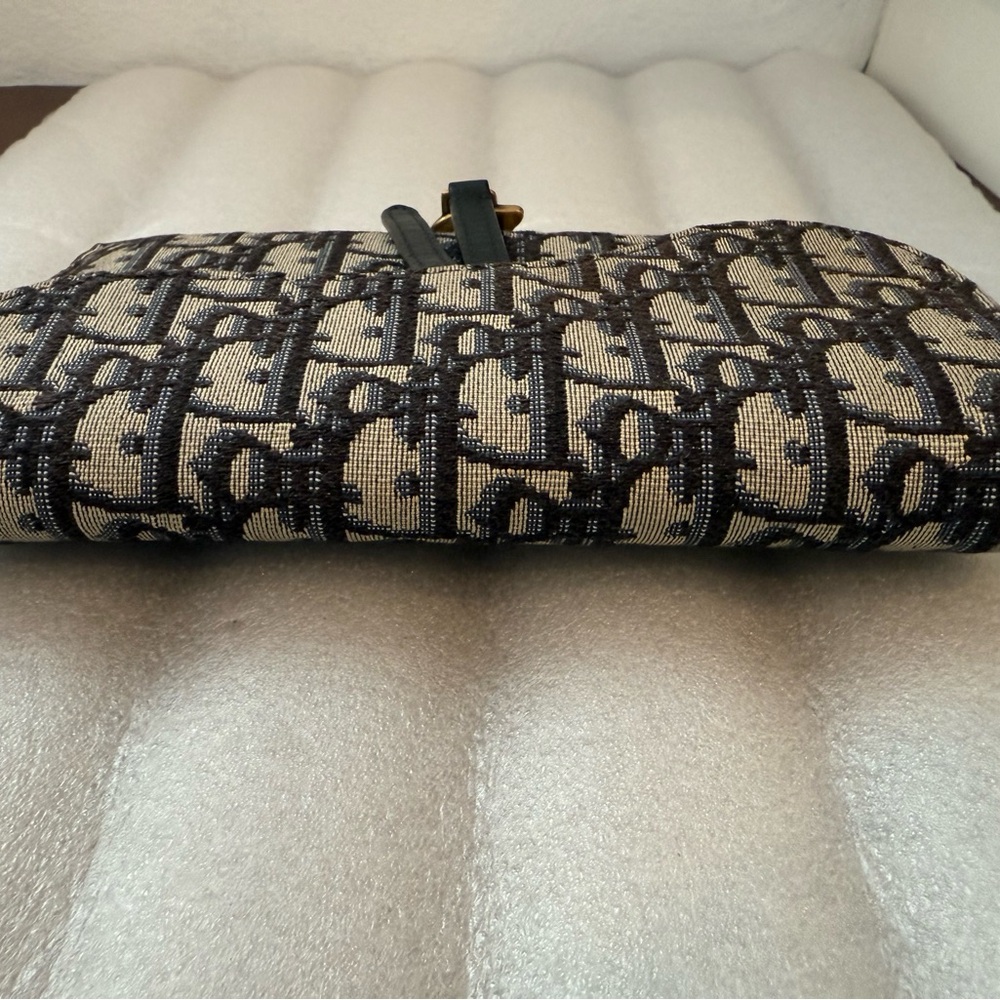 SOLD 🎉 Blue Christian Dior Oblique Jacquard Saddle Pouch with Chain WOC - Picture 8 of 14